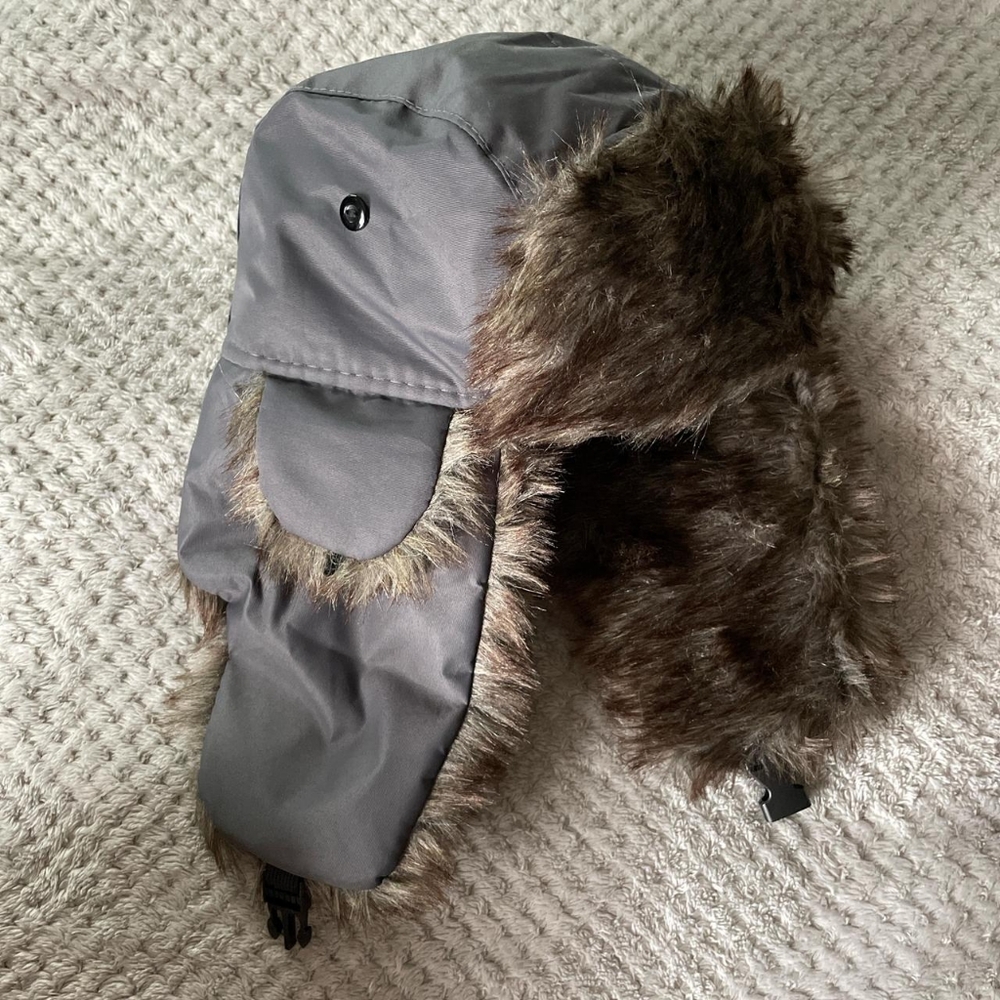Men's Grey and Brown Hat